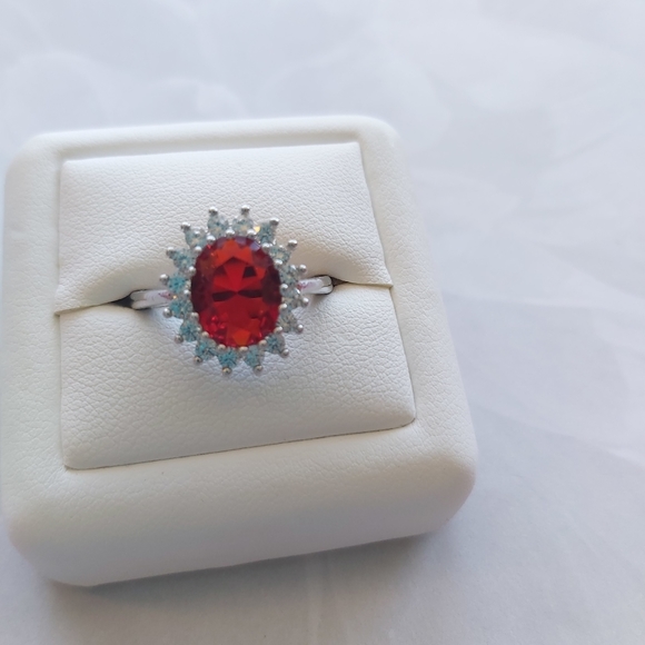 Ruby CZ AAA/ Rhodium Plated Ring: - Picture 3 of 12